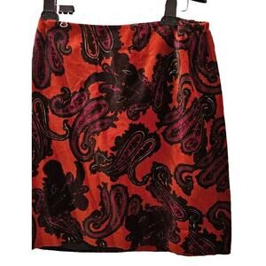 Talbots Women Pencil Skirt - Plus‎ Petite 14 - Orange Paisley Velvet